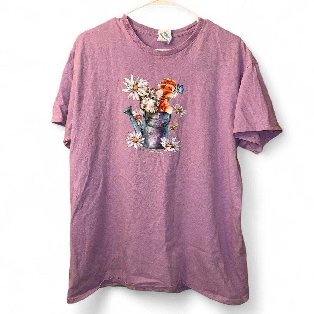 Delta Purple Cat Short Sleeve Tee with Floral Graphic